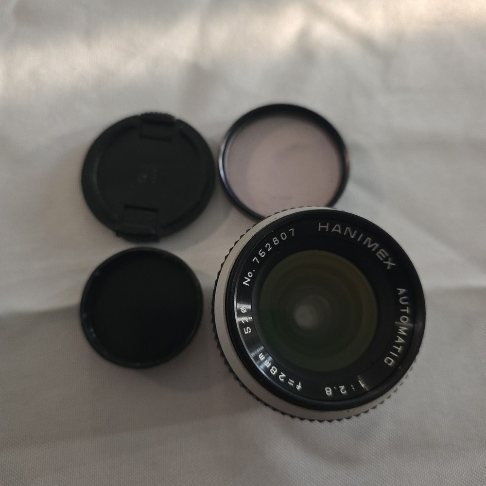 Hanimex Automatic 28mm f/2.8 Wide Angle Lens w/ Tiffen 52mm Skylight‎ Filter-Vtg